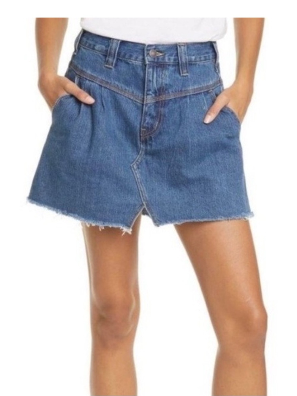 Free People We the Free Side Car Denim Pleated Mini Skirt Size 30